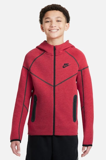 Nike Red Tech Fleece Zip Through Hoodie