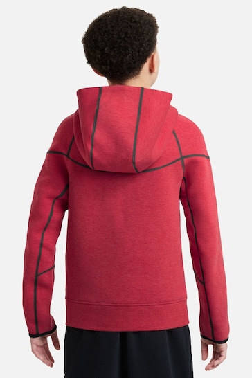 Nike Red Tech Fleece Zip Through Hoodie