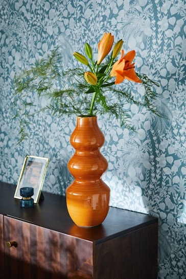 Orange Wiggle Crackle Glaze Ceramic Large Vase