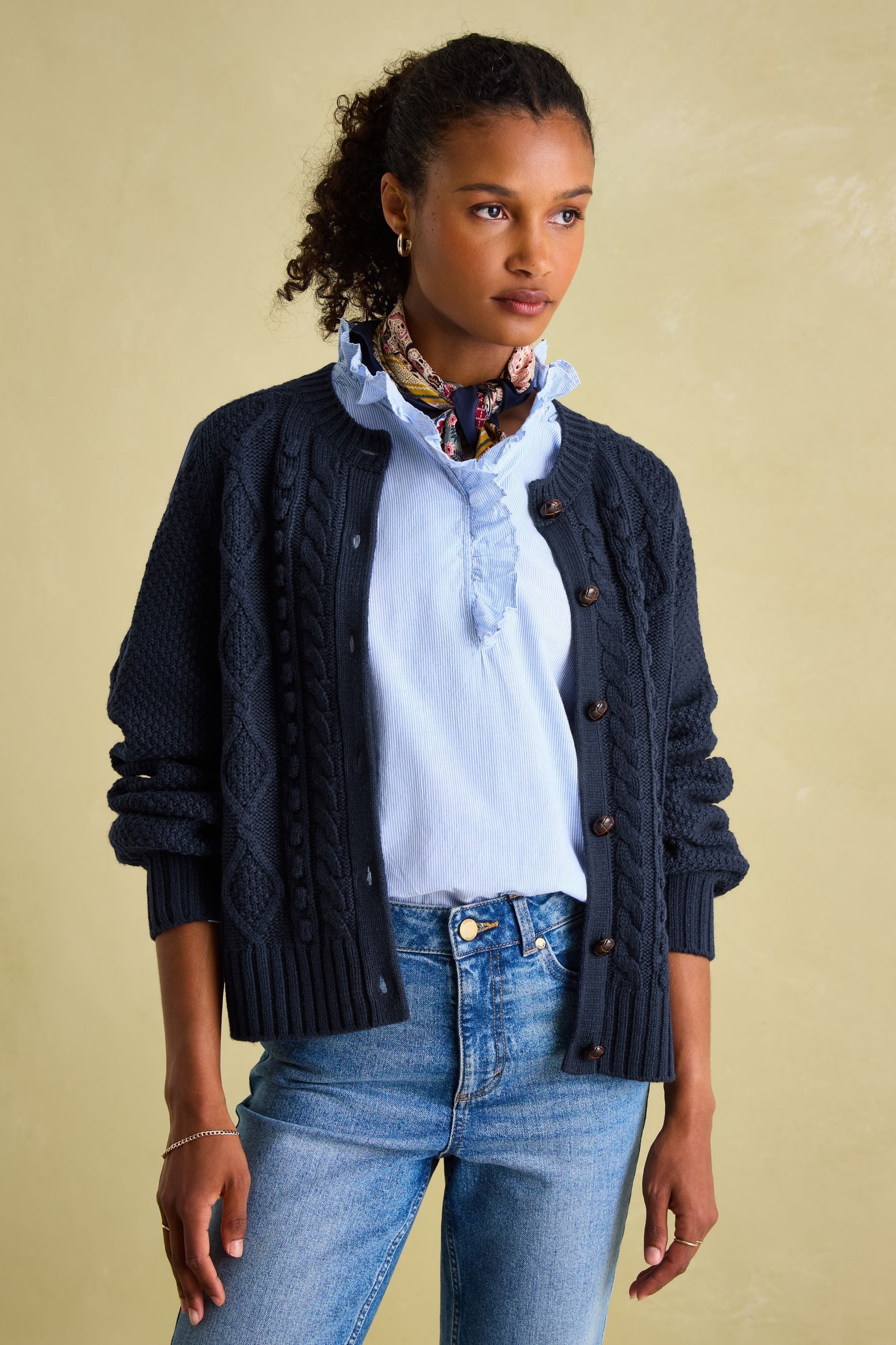 Navy blue cable knit cardigan store