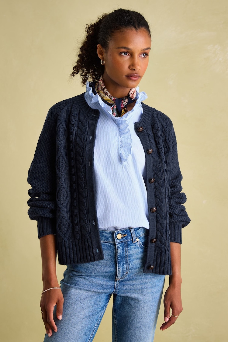 Joules Rafferty Navy Cable Knit Cardigan - Image 1 of 6