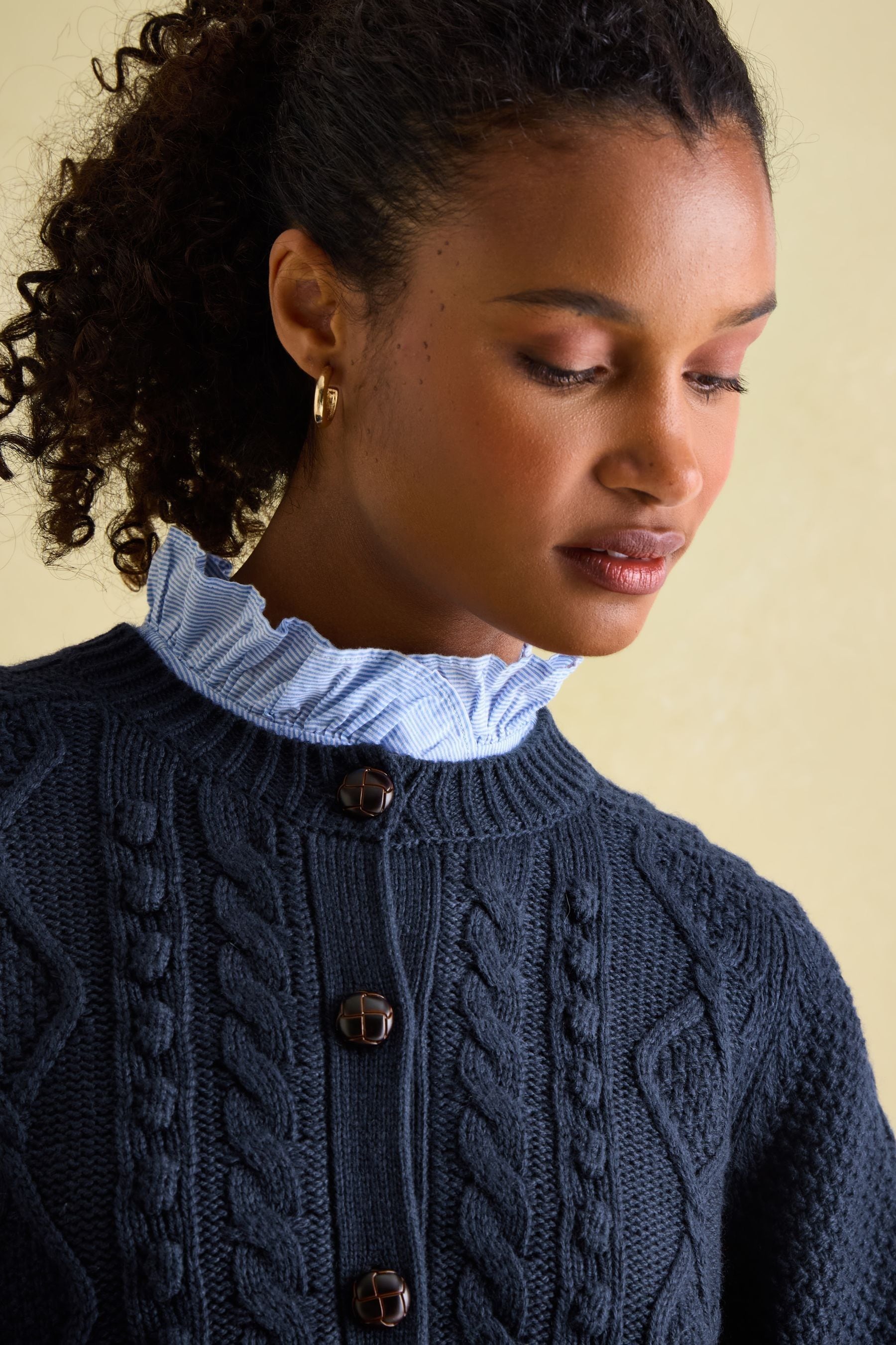 Joules Rafferty Navy Blue Cable Knit Cardigan