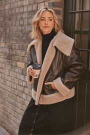 Yours Curve Brown Centre Front Aviator Coat - Image 1 of 5