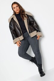 Yours Curve Brown Centre Front Aviator Coat - Image 3 of 5