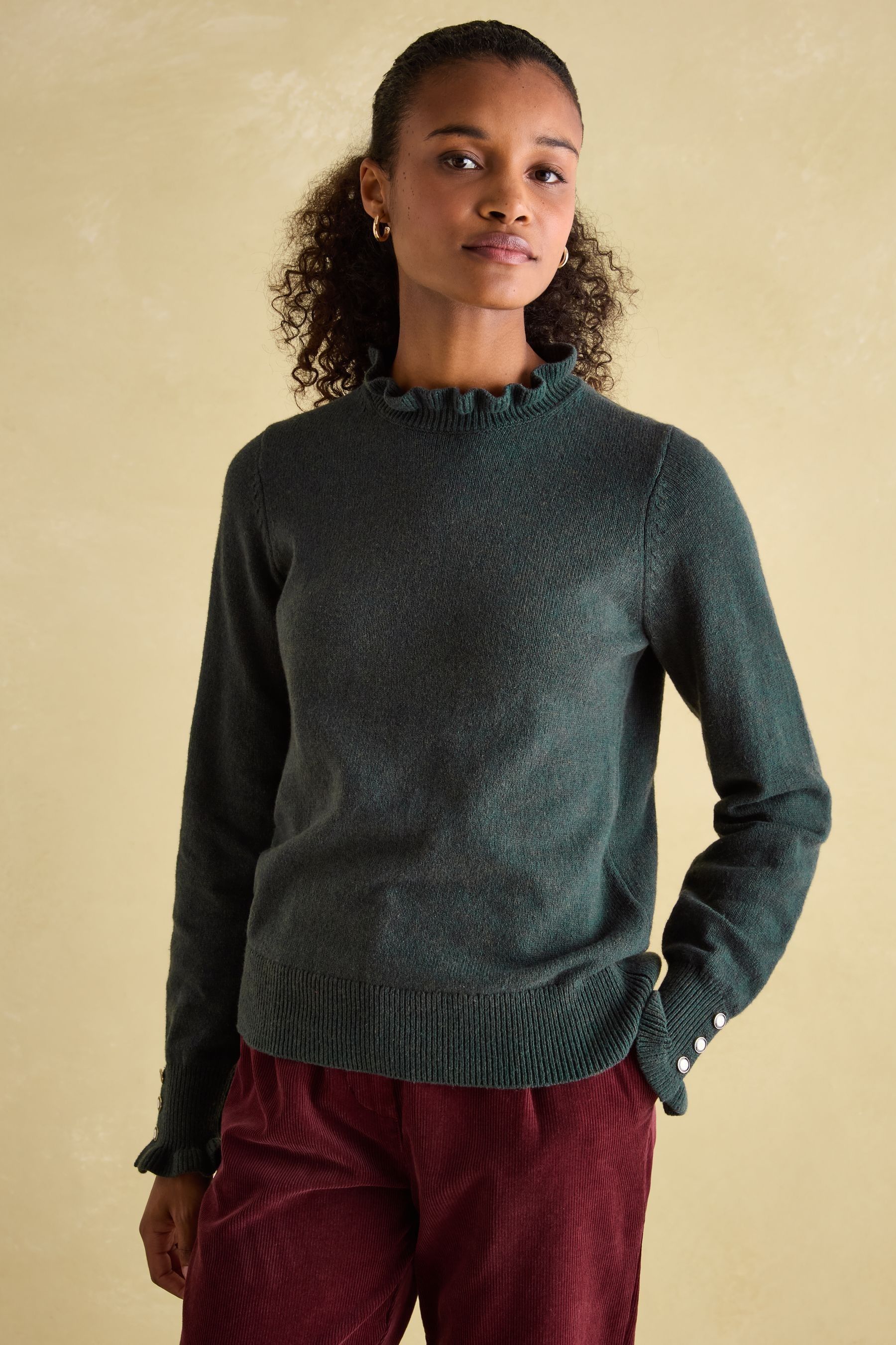Buy Joules Edith Green Frill Neck Jumper from Next Luxembourg