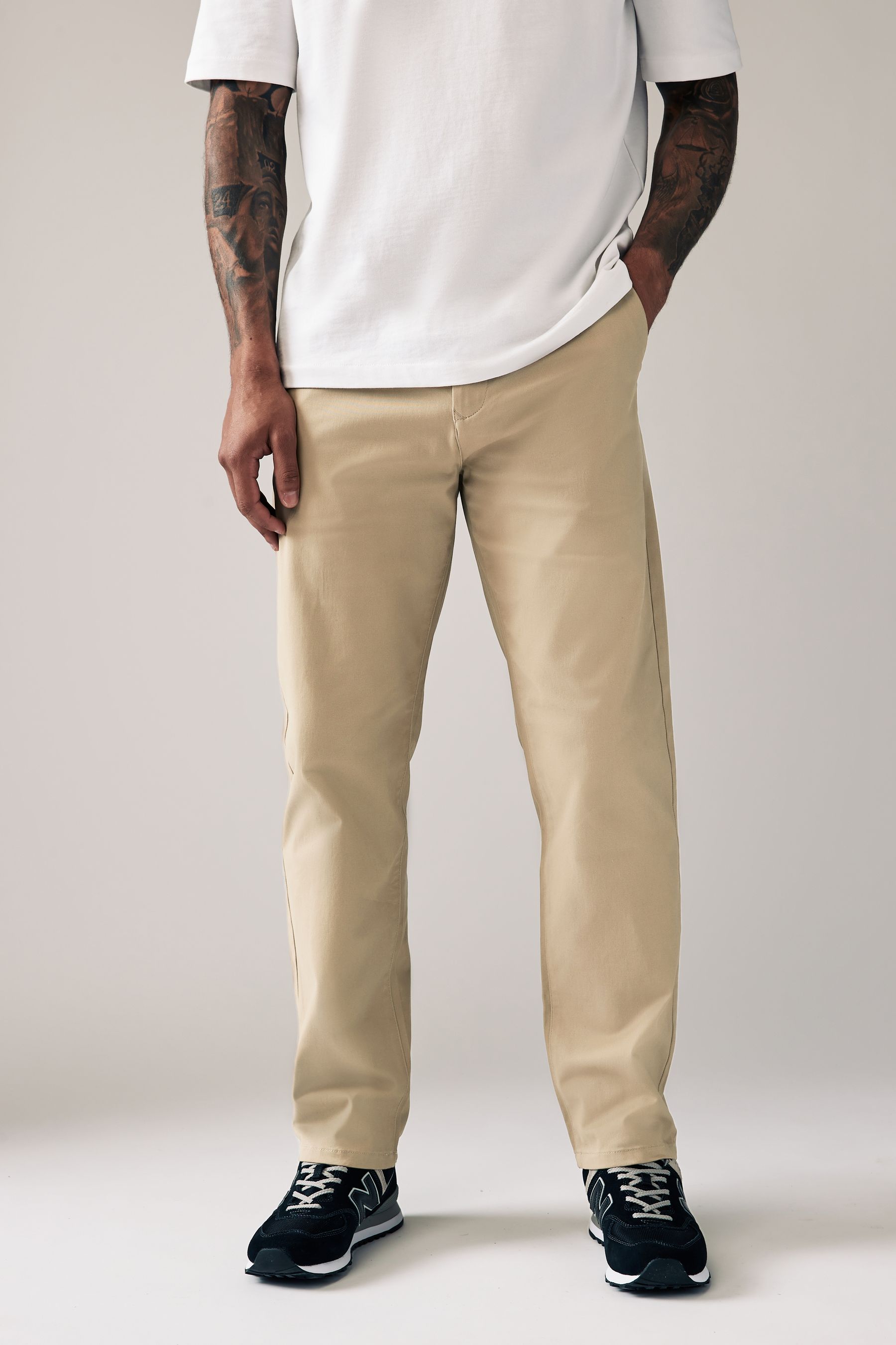Buy Stone Straight Fit Stretch Chinos Trousers from the Next UK online shop