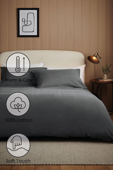 Charcoal Grey 100% Cotton Supersoft Brushed Plain Duvet Cover And Pillowcase Set