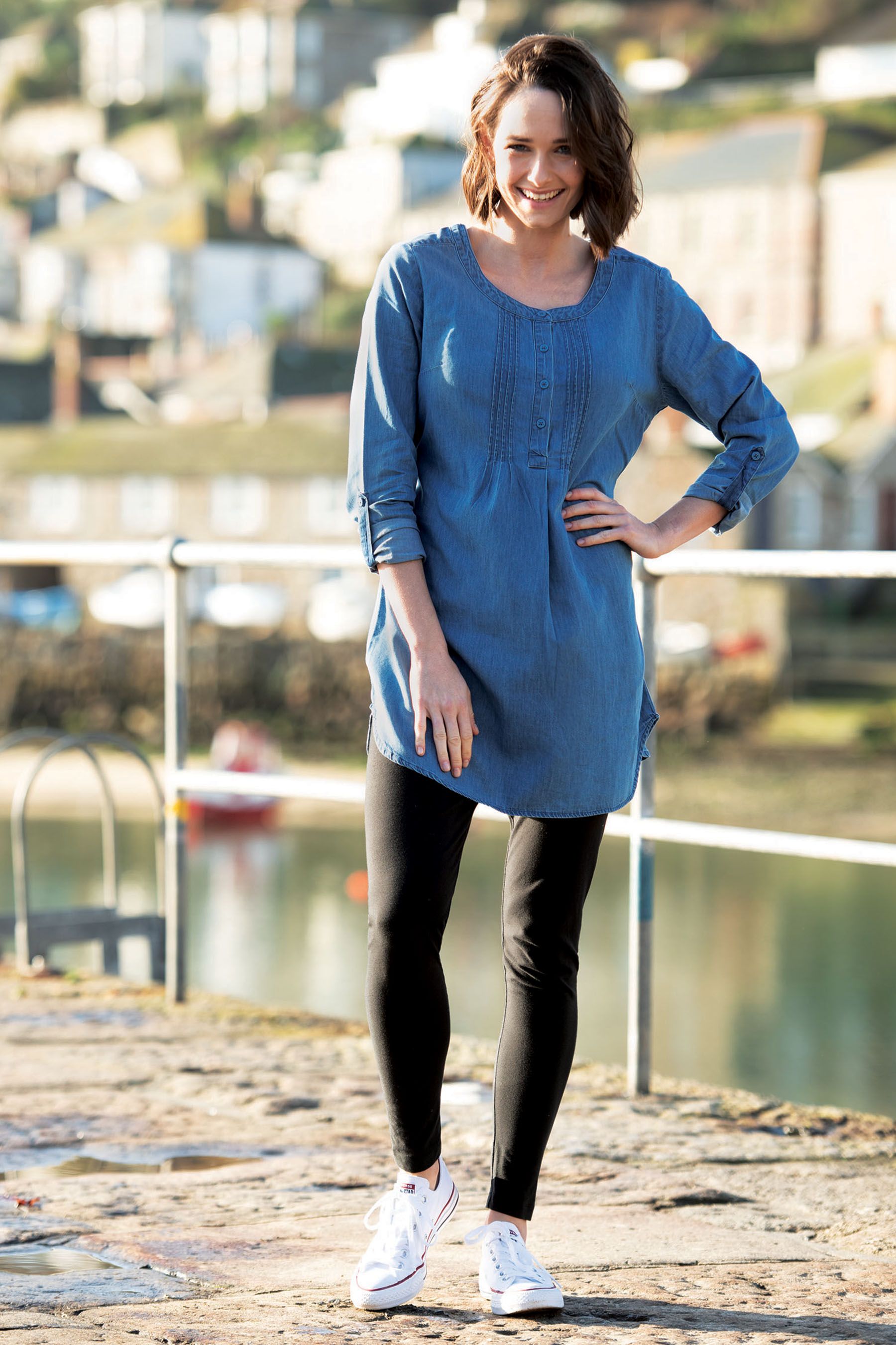 Denim tunic hot sale with leggings