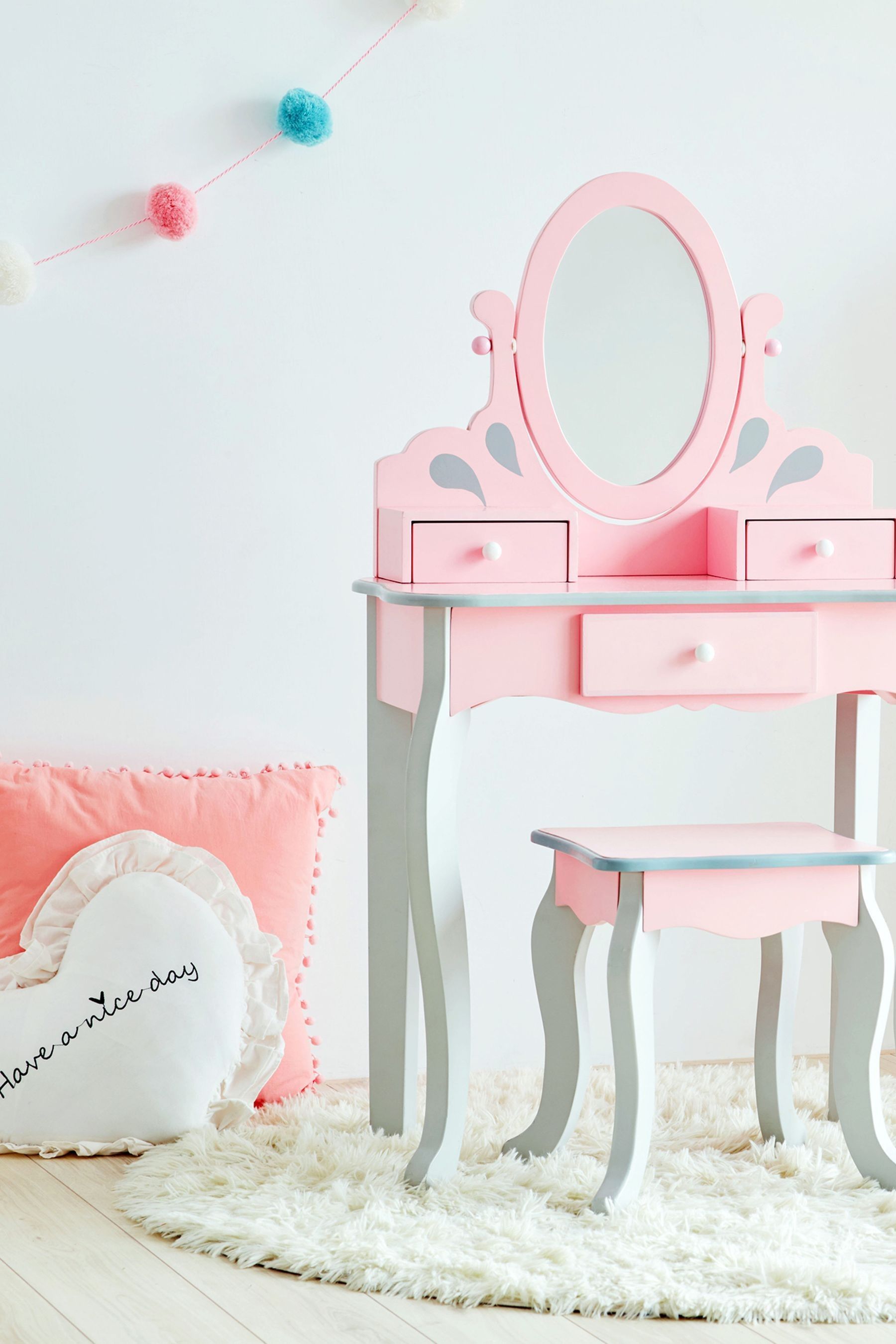 Buy Teamson Home Pink Kids Wooden Vanity Set with Stool Mirror Storage from the Next UK online shop