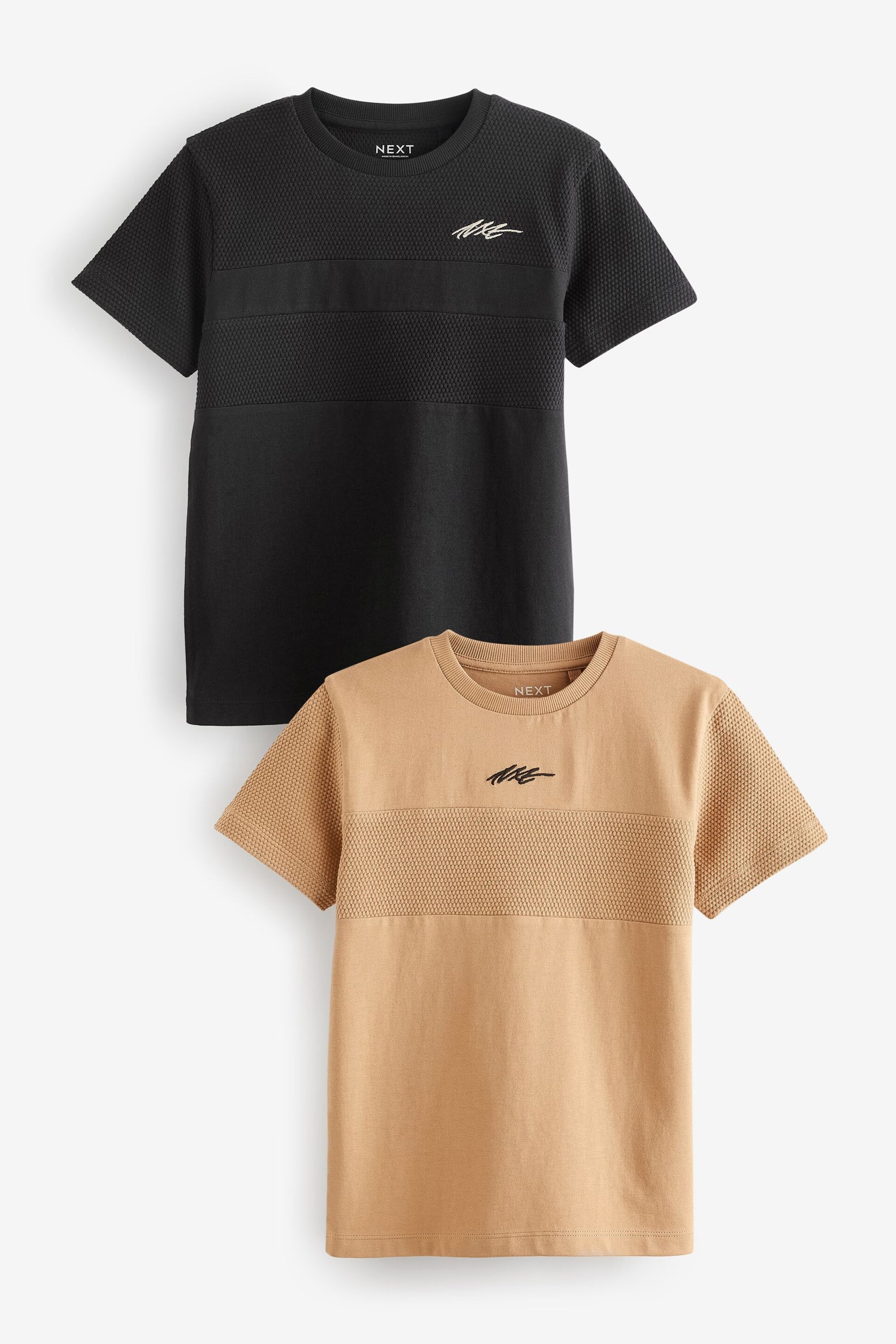 Black/Tan Brown Textured T-Shirts 2 Pack (3-16yrs) - Image 1 of 5