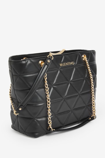 Valentino Bags Black Carnaby Shopper Quilted Chain Tote Bag