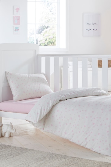 Silentnight Pink Kids Safe Nights Pink Star Cot Bed Duvet Cover and Pillowcase Set