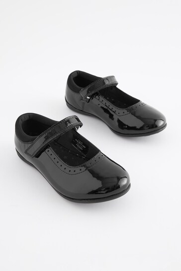 Black Patent Wide Fit (G) School Leather Mary Jane Brogues
