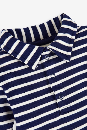 JoJo Maman Bébé Navy Ecru Breton Stripe Chrome Breton Polo Shirt Body