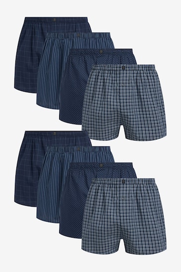 Navy 8 pack Woven Pure Cotton Boxers