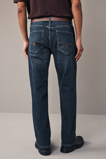 Washed Blue Straight Belted Authentic Jeans