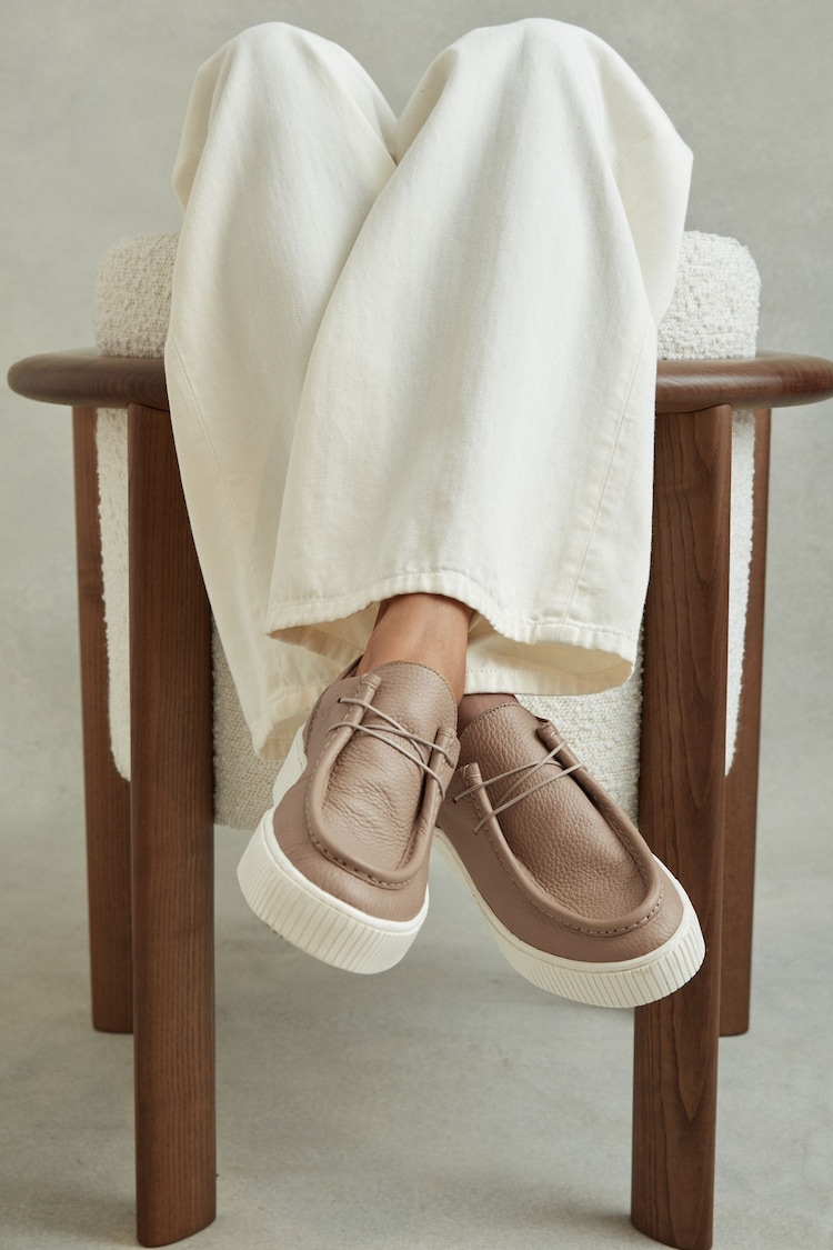 Reiss Taupe Avery Leather Moccasin Trainers - Image 2 of 5