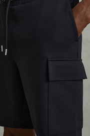 Reiss Navy Blue Oliver Interlock Jersey Drawstring Shorts - Image 3 of 6