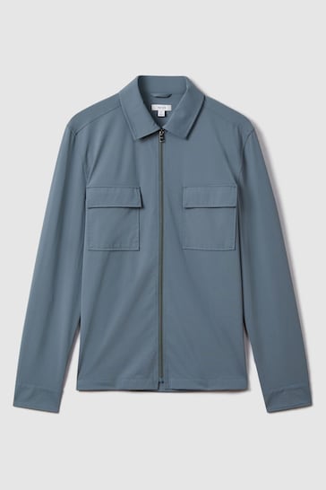 Reiss Steel Blue Hylo Technical Zip-Through Jacket