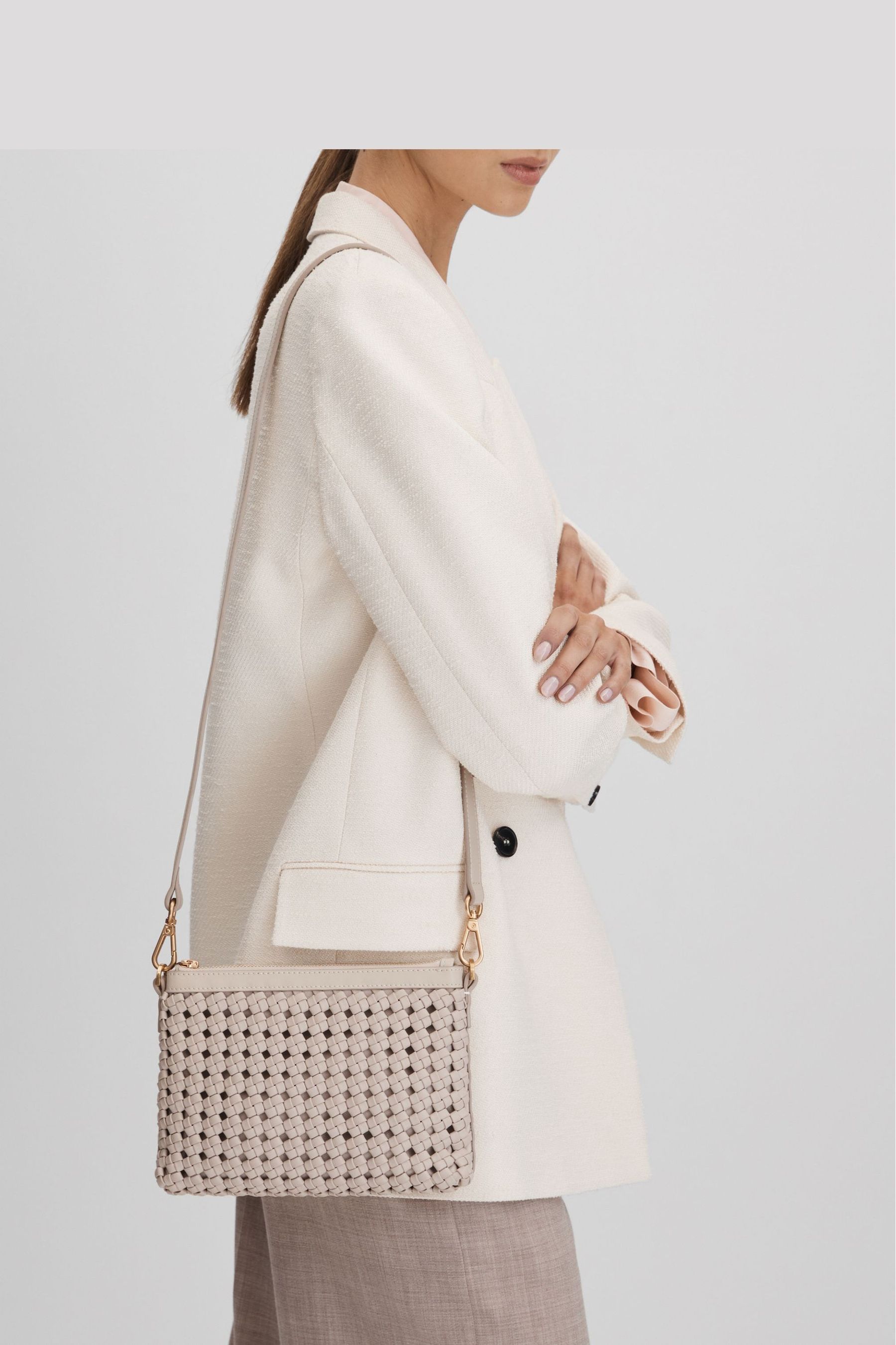 Buy Reiss Off White Brompton Leather Raffia Pouch Bag from Next Ireland