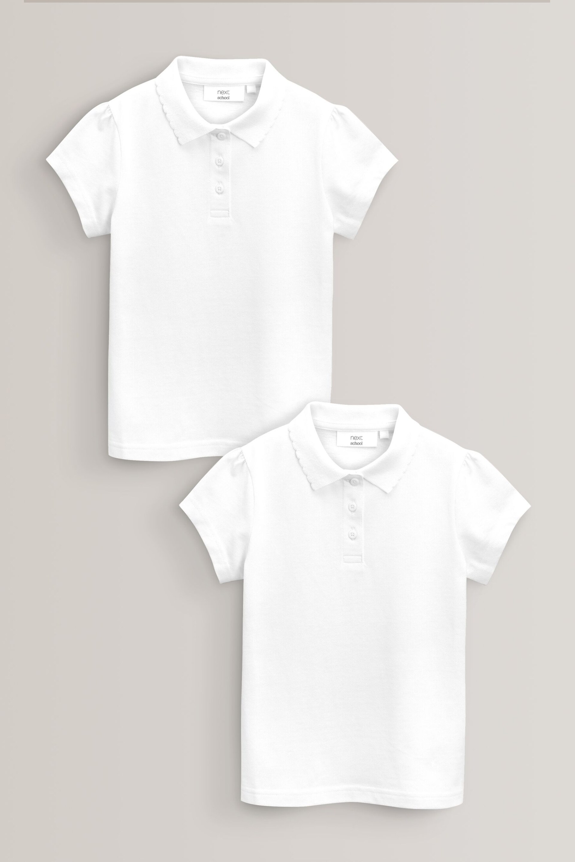 White Regular Fit Cotton Short Sleeve Polo Shirts 2 Pack (3-16yrs) - Image 1 of 6