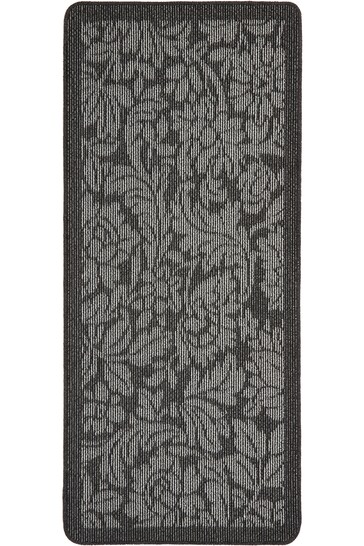 My Mat Charcoal Grey Utility Floral Washable Non Slip Doormat