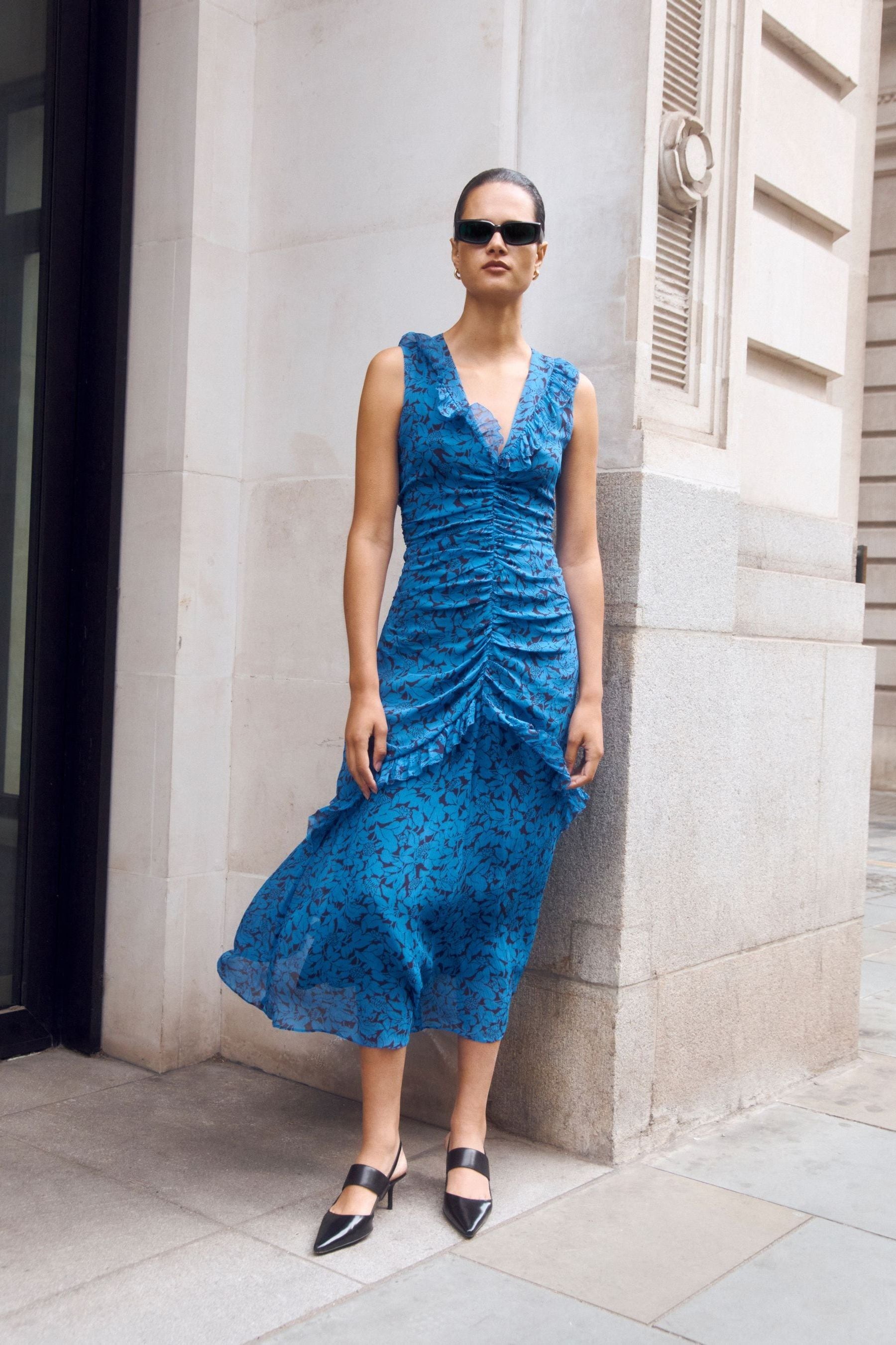Jigsaw Blue Shadow Leaf Crinkle Dress