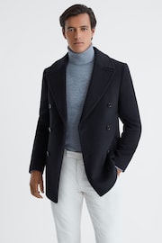 Reiss Light Navy Bergamo Wool Blend Double Breasted Peacoat - Image 1 of 6