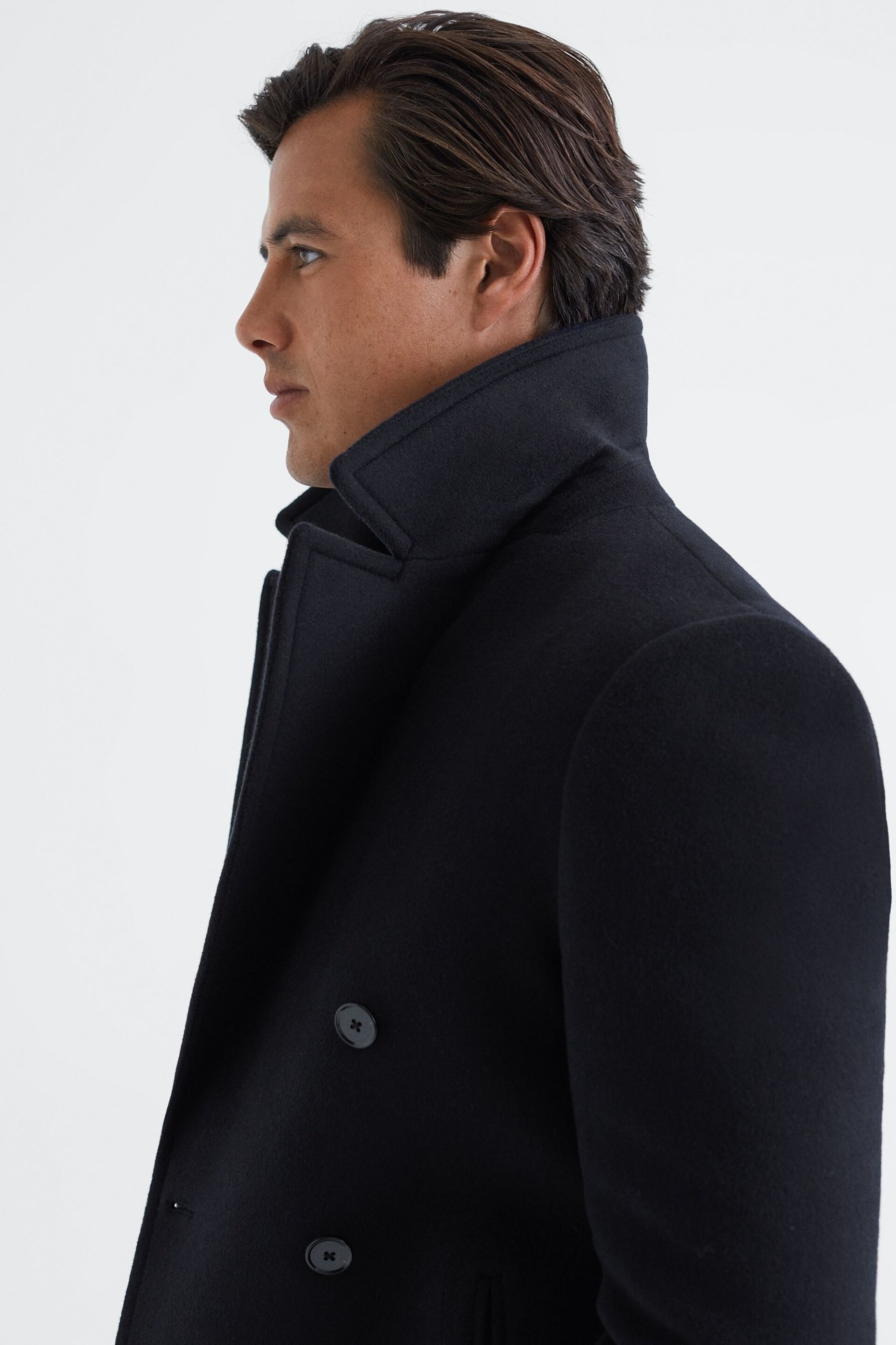 Reiss Light Navy Bergamo Wool Blend Double Breasted Peacoat - Image 3 of 6