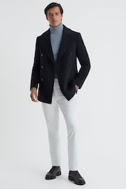 Reiss Light Navy Bergamo Wool Blend Double Breasted Peacoat - Image 4 of 6