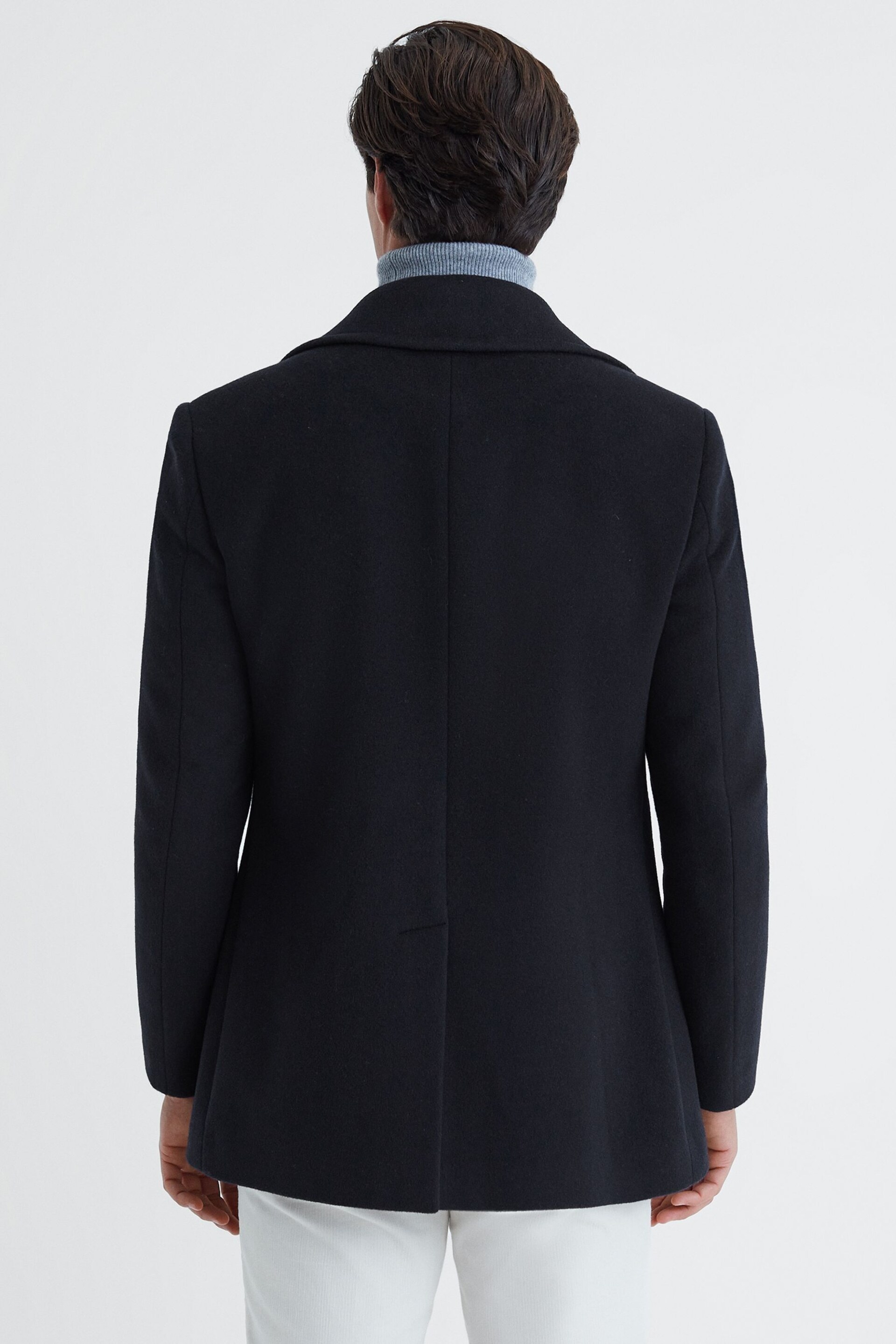 Reiss Light Navy Bergamo Wool Blend Double Breasted Peacoat - Image 5 of 6
