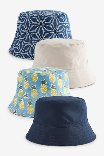 Navy Blue/Pineapple Print Bucket Hats 4 Pack