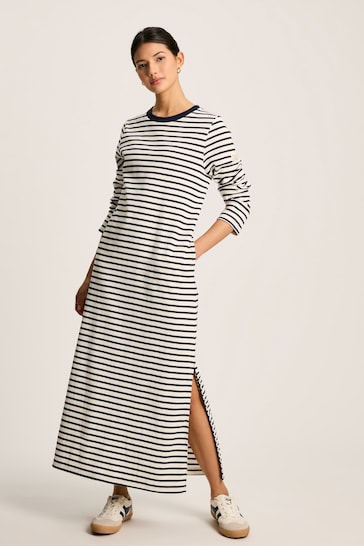 Joules Cleo Navy& White Striped Long Sleeve Jersey Midi Dress