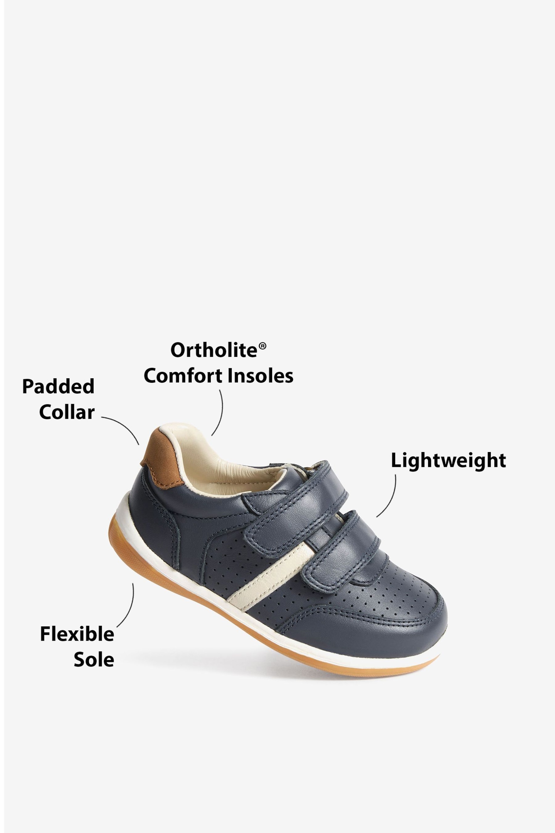 Navy Standard Fit (F) Touch Fastening Leather First Walker Baby Shoes - Image 6 of 6