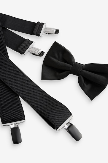 Black Wide Braces and Bow Tie Set