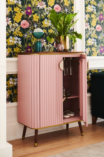 Clarke & Clarke Ribbed Pink Mango Wood Calisto Drinks Cabinet