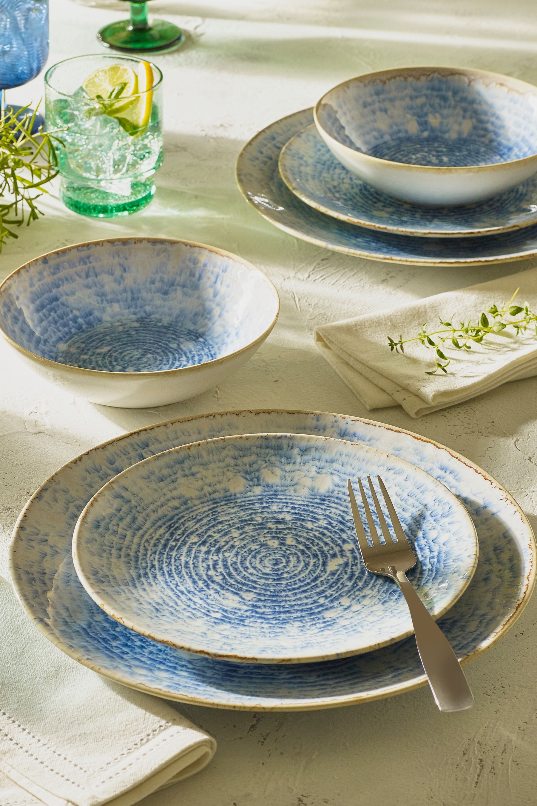 Buy 12 Piece Blue Salcombe Speckle Glazed Dinner Set from Next Austria