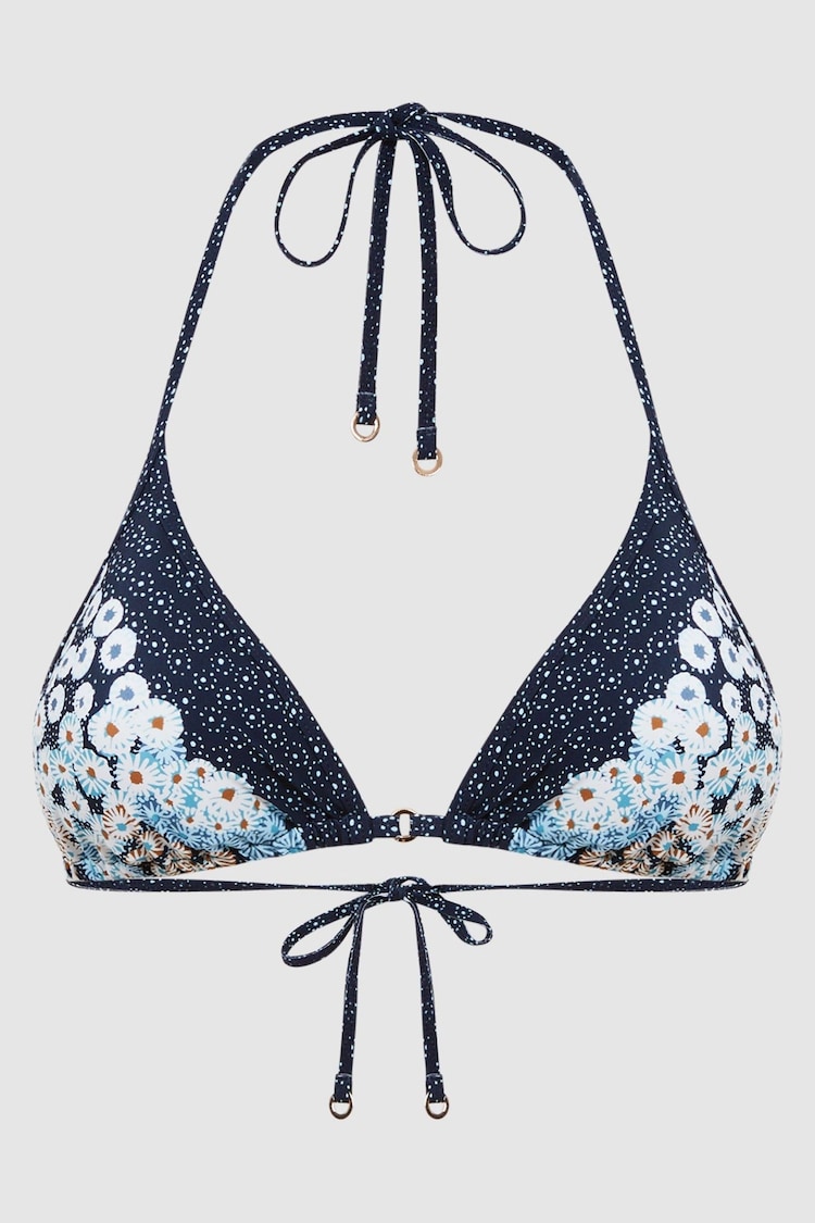 Reiss Navy Tina Floral Print Triangle Bikini Top - Image 2 of 5