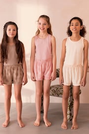 Pink/Brown/Cream Vest Short Pyjamas 3 Pack (3-16yrs) - Image 1 of 9