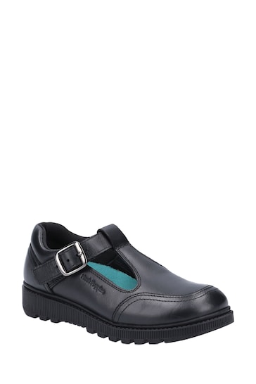 Hush Puppies Black Kerry Non Patent Junior Buckle Shoes