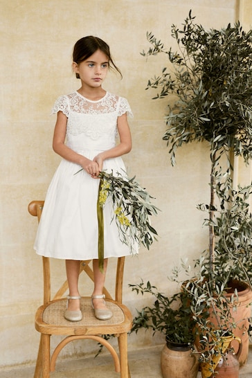 Ivory Lace Bodice Occasion Bow Dress (3-16yrs)