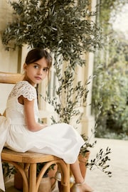 Ivory Lace Bodice Flower Girl Bow Dress (3-16yrs) - Image 3 of 8
