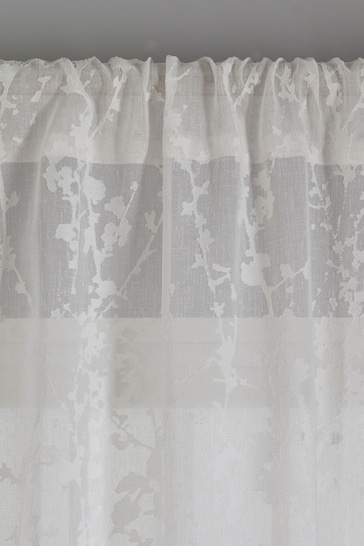 White Blossom Voile Slot Top Unlined Sheer Panel Curtain