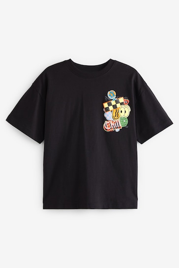 Black Stickers Oversized Fit Short Sleeve Graphic T-Shirt (3-16yrs)