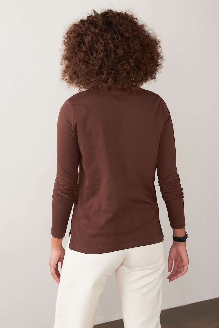 Chocolate Brown High Neck Long Sleeve 100% Cotton Top - Image 2 of 5