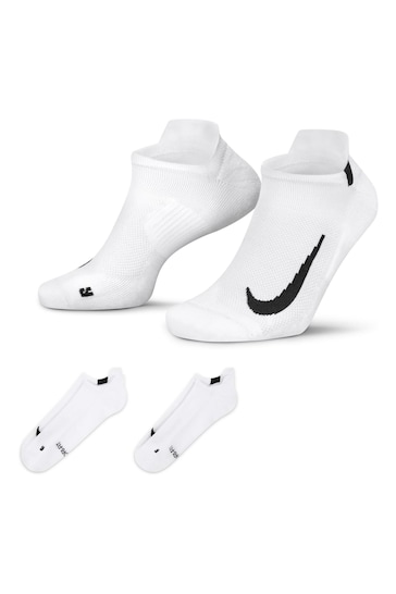 Nike White Multiplier Running No Show Socks 2 Pack