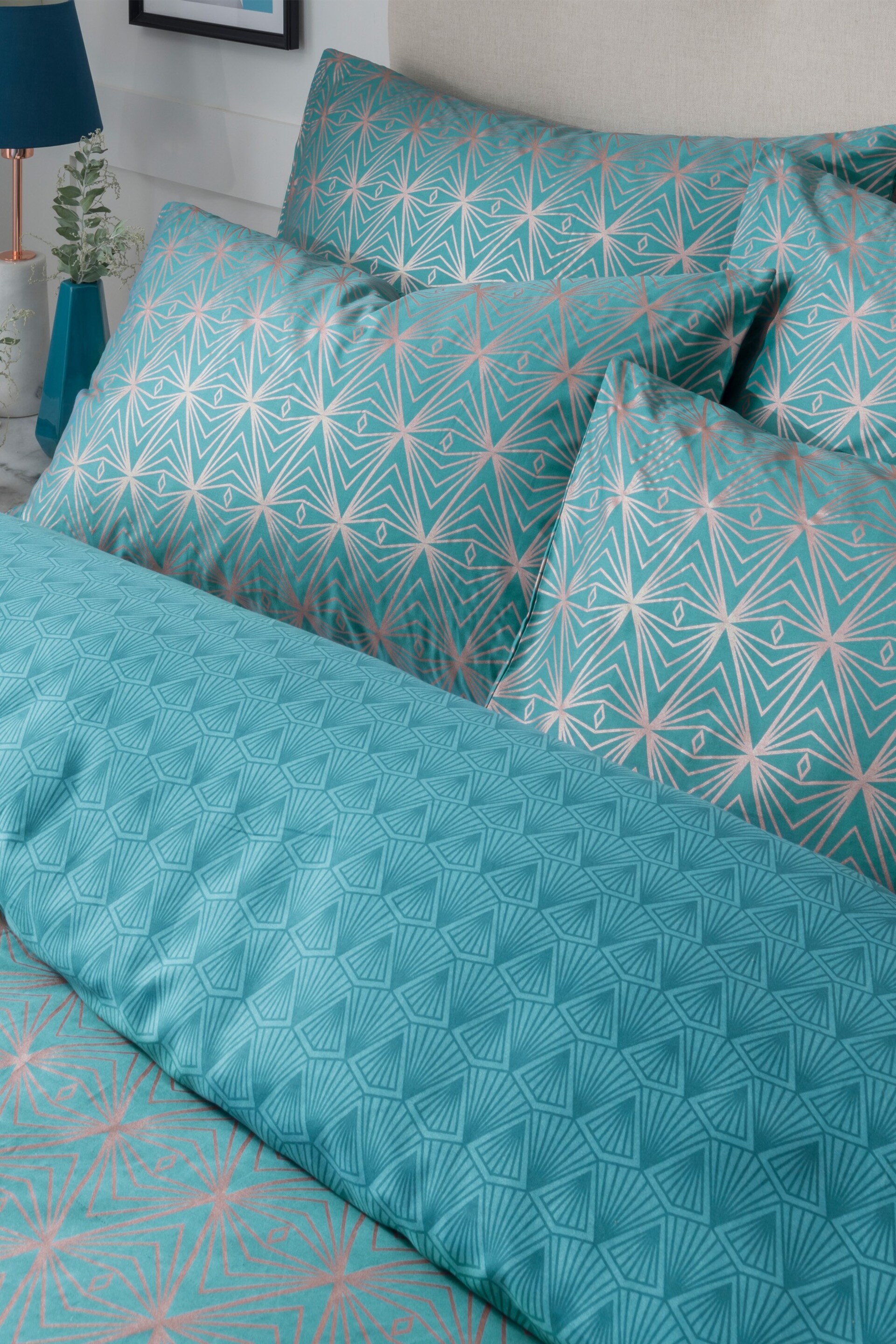 Sam Faiers Teal Blue Caspia Deco Duvet Cover and Pillowcase Set - Image 2 of 3