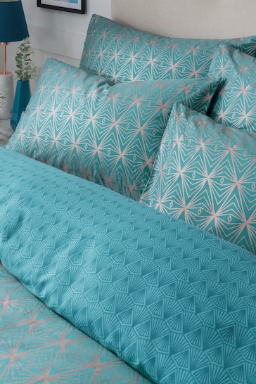 Sam Faiers Teal Blue Caspia Deco Duvet Cover and Pillowcase Set