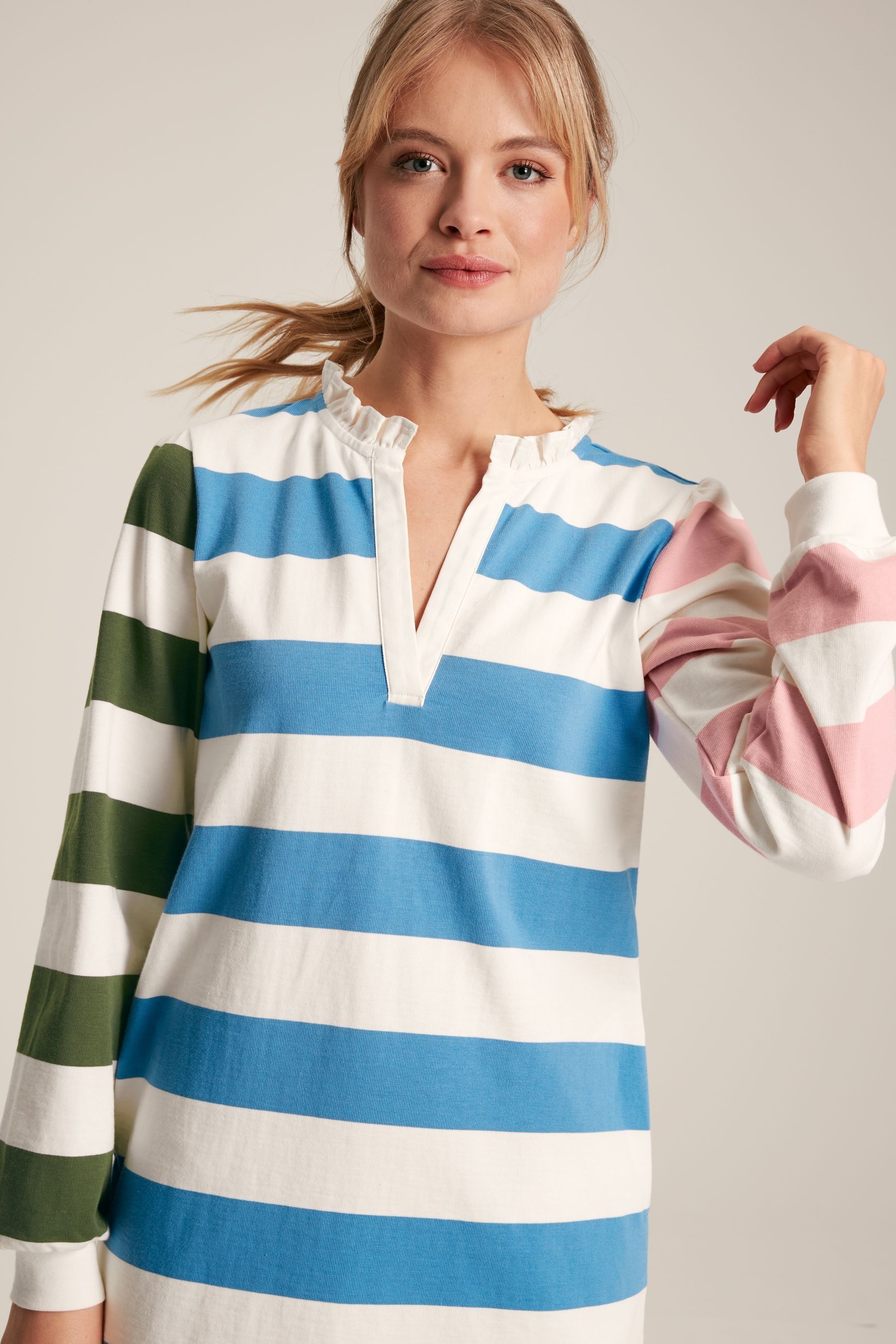 Buy Joules Sophia Multi Striped Cotton Rugby Shirt Dress from the