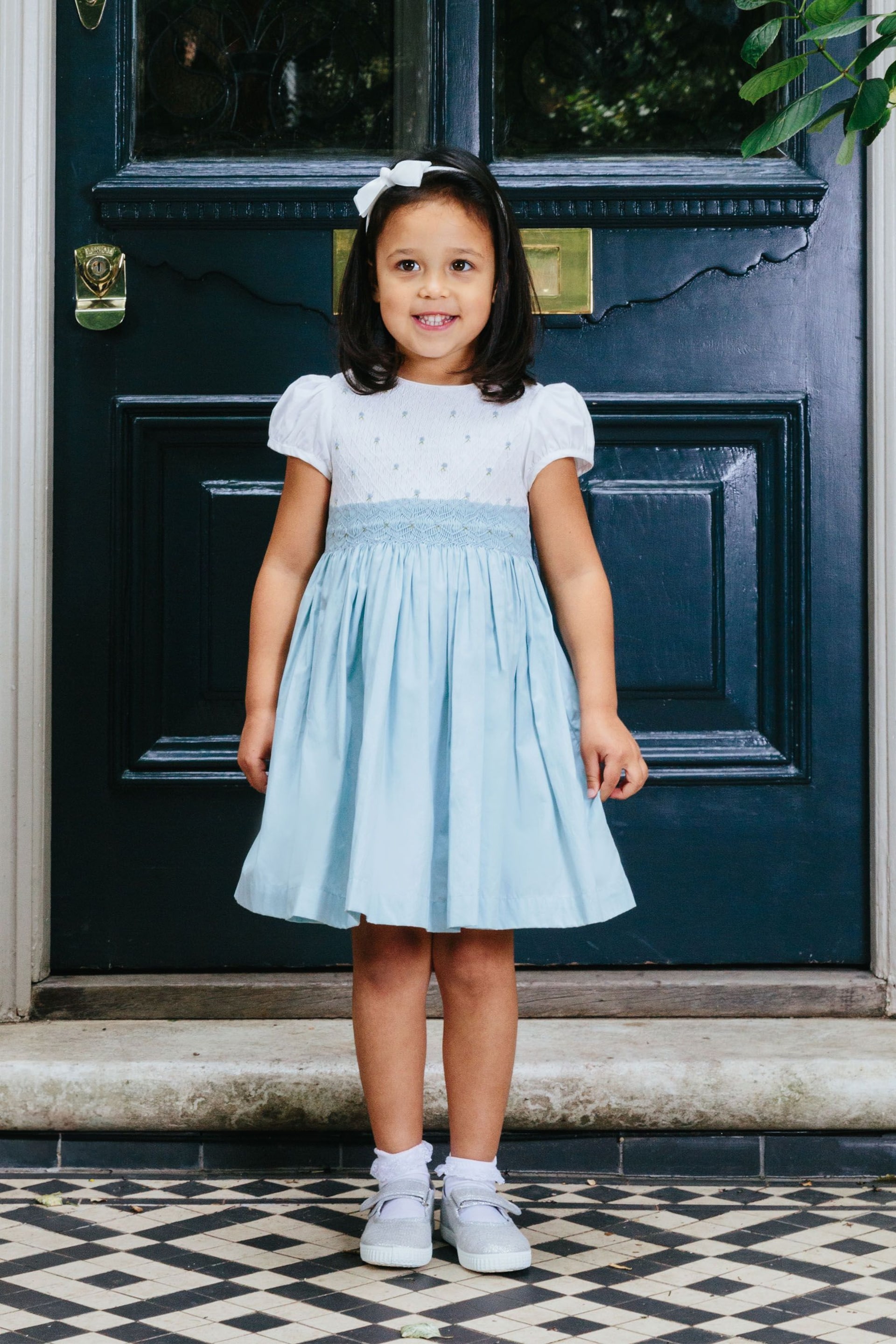 Trotters London Blue Rose Hand Smocked Dress - Image 1 of 4